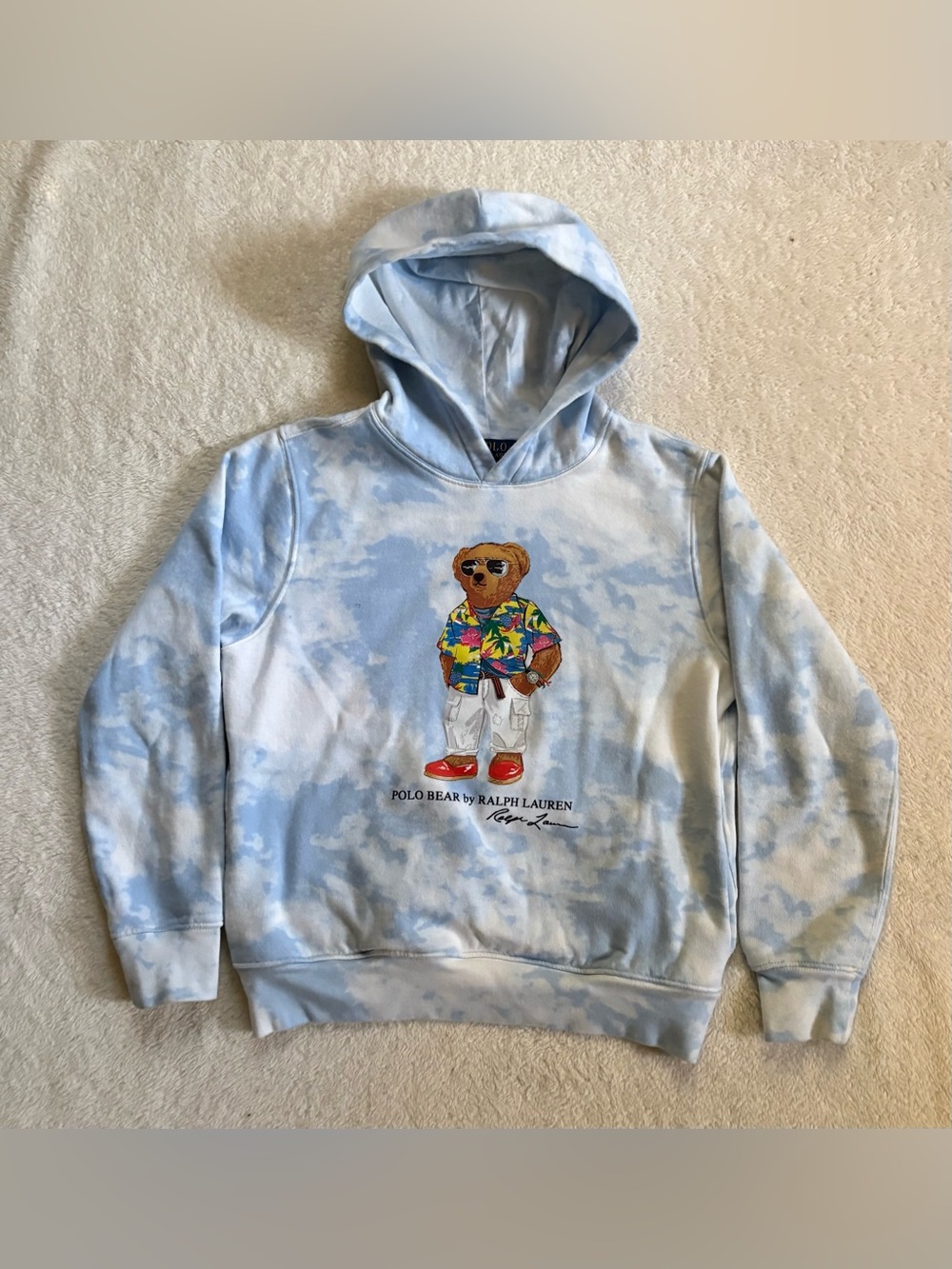 Kids Polo Ralph Lauren Summer Bear Tie Dye Hoodie Sweatshirt Size Large 14-16